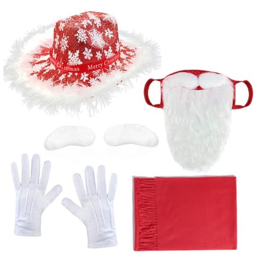 RETUOLWAG Erwachsene Weihnachten Kostüm Zubehör einschließlich Weihnachtsmütze Schal Kleber Augenbrauen Cosplay mit langen Bärten von RETUOLWAG