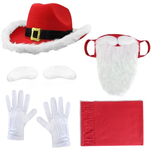 RETUOLWAG Erwachsene Weihnachten Kostüm Zubehör einschließlich Weihnachtsmütze Schal Kleber Augenbrauen Cosplay mit langen Bärten von RETUOLWAG