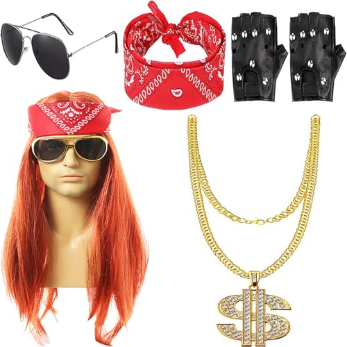 RETUOLWAG Fancy Hippie Perücken Rocker Set für Cosplays Party Fancy Dress Up Rocker Perücken Set 80er Jahre Lustiges Rocker Star Kostüm Zubehör RETUOLWAG Fancy Hippie Perücken Rocker Set für Cosplays Party Fancy Dress Up Rocker Perücken Set 80er Jahre Lustiges Rocker Star Kostüm Zubehör von RETUOLWAG