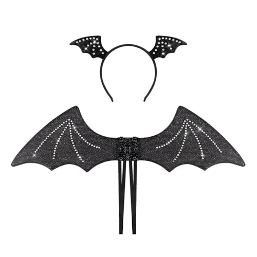 RETUOLWAG Fledermausflügel mit Kopfbedeckung, Vampir-Kostüm, Flügel, schwarzer Flügel, Fledermaus-Ohren, Stirnband, Halloween-Flügel für Erwachsene RETUOLWAG Fledermausflügel mit Kopfbedeckung, Vampir-Kostüm, Flügel, schwarzer Flügel, Fledermaus-Ohren, Stirnband, Halloween-Flügel für Erwachsene von RETUOLWAG