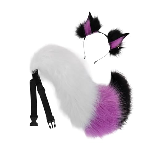 RETUOLWAG Fuchs-Ohren-Haarreif mit Schwanz, Katzenohren und Schwanz, Set für Halloween, Cosplay, Party, Füchse, Kostüm, Zubehör für Kinder und Erwachsene, Tier-Cosplay-Kostüm von RETUOLWAG