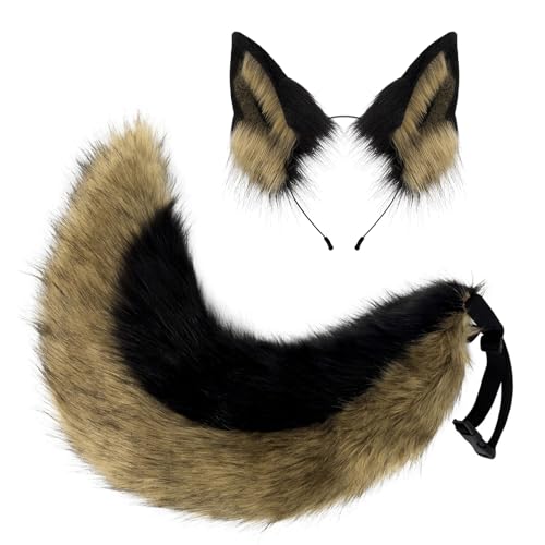 RETUOLWAG Halloween Wolf Hund Kostüm Zubehör Wolf Hund Dress Up Kostüm Tierohren Stirnband Schwanz für Mädchen Cosplay Halloween von RETUOLWAG