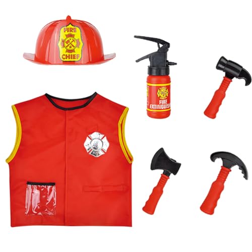 RETUOLWAG Kinderbuilder Arbeiter Kostüm Halloween Feuerwehrmann Outfits Mit Rollenspielwerkzeugzubehör Für 3-12 Jungen Mädchen Kinder Rollenspiel Kostüm RETUOLWAG Kinderbuilder Arbeiter Kostüm Halloween Feuerwehrmann Outfits Mit Rollenspielwerkzeugzubehör Für 3-12 Jungen Mädchen Kinder Rollenspiel Kostüm von RETUOLWAG