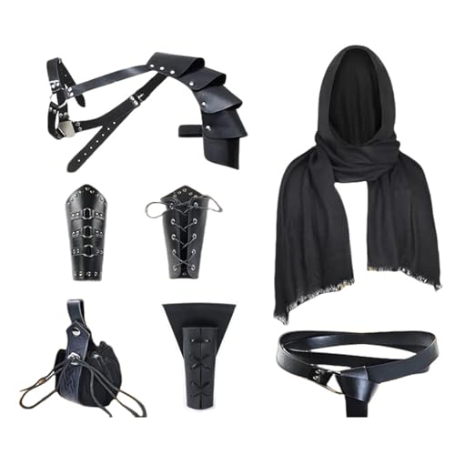 RETUOLWAG Mittelalterliches Soldaten-Kostüm-Zubehör mit Leder-Armschienen, Umhang und unverzichtbares Kampf-Outfit für Themenveranstaltungen von RETUOLWAG
