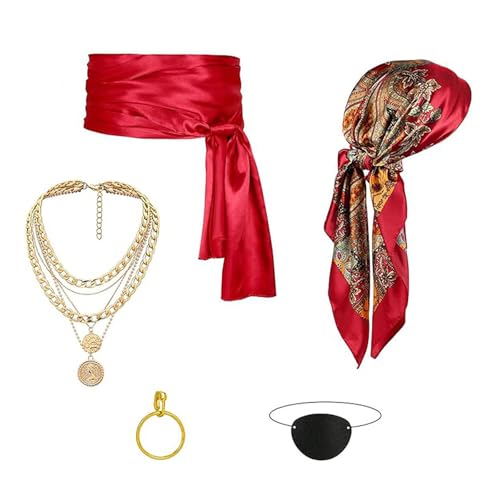 RETUOLWAG Piratenkostüm-Zubehör, Piraten-Bandana, Schärpe, Halskette, Ohrringe, Augenklappen für Halloween, Karneval, Verkleidung, Cosplay, Kapitän-Outfits RETUOLWAG Piratenkostüm-Zubehör, Piraten-Bandana, Schärpe, Halskette, Ohrringe, Augenklappen für Halloween, Karneval, Verkleidung, Cosplay, Kapitän-Outfits von RETUOLWAG