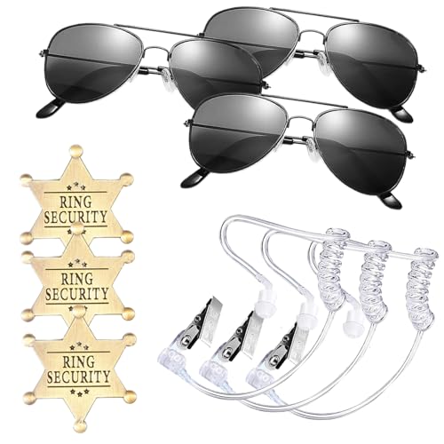 RETUOLWAG Sicherheitswächter-Kostüm, inklusive schwarzer Brille, Ohrstück und Anstecknadel, für Männer und Jungen, Halloween-Verkleidungen von RETUOLWAG