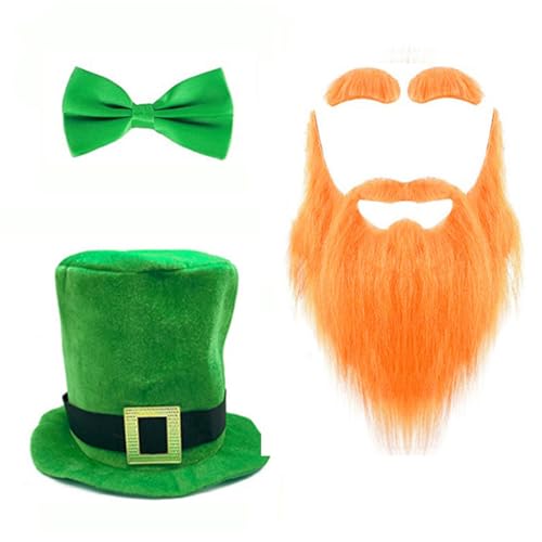 RETUOLWAG StPatrick Day Grüner großer Hut Fliege Bart Kostüm Set Irischer Nationalfeiertag Requisiten Set Karneval Party Dekoration von RETUOLWAG