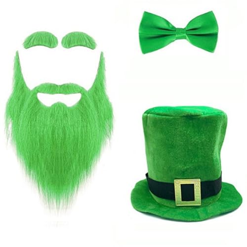 RETUOLWAG StPatrick Day Grüner großer Hut Fliege Bart Kostüm Set Irischer Nationalfeiertag Requisiten Set Karneval Party Dekoration von RETUOLWAG