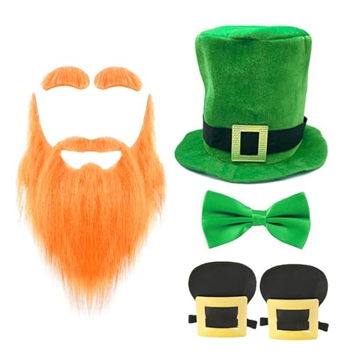 RETUOLWAG StPatrick Day Grüner großer Hut Fliege Bart Kostüm Set Irischer Nationalfeiertag Requisiten Set Karneval Party Dekoration von RETUOLWAG