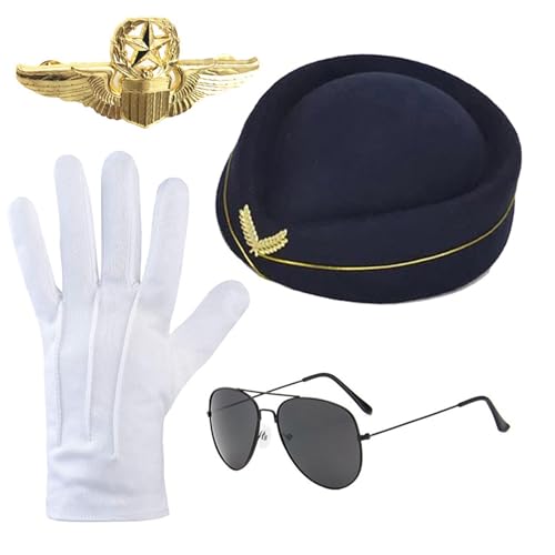 RETUOLWAG Stewardess Hut + Taschentücher + Handschuhe/Brosche Set Karneval Kostüm Teenager Mädchen Fotografie Hut für Halloween Party RETUOLWAG Stewardess Hut + Taschentücher + Handschuhe/Brosche Set Karneval Kostüm Teenager Mädchen Fotografie Hut für Halloween Party von RETUOLWAG