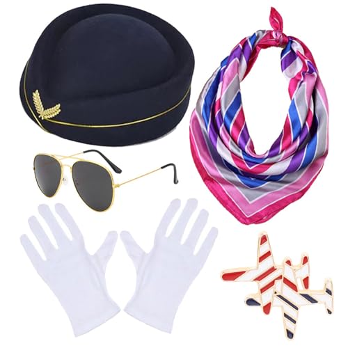 RETUOLWAG Stewardess Hut + Taschentücher + Handschuhe/Brosche Set Karneval Kostüm Teenager Mädchen Fotografie Hut für Halloween Party RETUOLWAG Stewardess Hut + Taschentücher + Handschuhe/Brosche Set Karneval Kostüm Teenager Mädchen Fotografie Hut für Halloween Party von RETUOLWAG