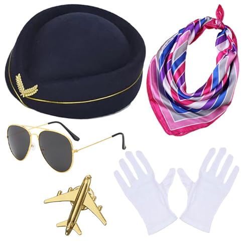 RETUOLWAG Stewardess Hut + Taschentücher + Handschuhe/Brosche Set Karneval Kostüm Teenager Mädchen Fotografie Hut für Halloween Party RETUOLWAG Stewardess Hut + Taschentücher + Handschuhe/Brosche Set Karneval Kostüm Teenager Mädchen Fotografie Hut für Halloween Party von RETUOLWAG