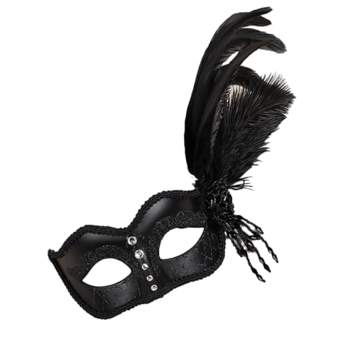 RETUOLWAG Venezianer-Augenmaske mit Strasssteinen, Federn, Halbgesicht, für Maskeraden, Bälle, Halloween, Party, Cosplay, Foto, Venezianer, Frauen, für Maskeraden von RETUOLWAG