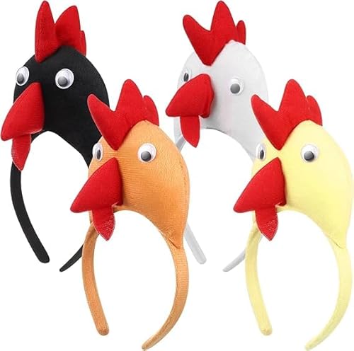 RETZLA Hahn-Haarband, Huhn-Kostüm, Haarband, Hahnohren, Cosplay-Zubehör für Ostern, Halloween, Urlaub und Geburtstagsparty, 4 Stück von RETZLA