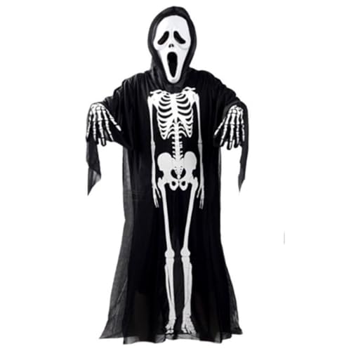 Scream Geister-Kostüm für Erwachsene, Skelett-Kostüm, Halloween, Sensenmann, gruseliges Geister-Outfit (Erwachsene (120 cm) von RETZLA