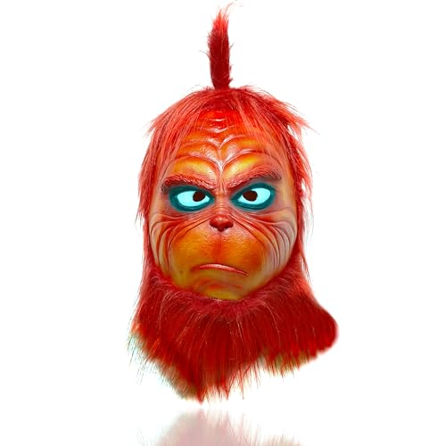 Big Monster Latex Maske Red Seuss Weihnachten Cosplay Deluxe Vollkopfmaske Fancy Cosplay Kostüm Zubehör für Erwachsene von REVYV