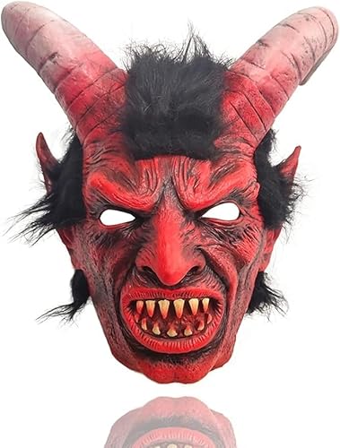 REVYV Halloween Luzifer Latex Maske Horn Teufel Scary Dämon Krampus Ziege Kopfbedeckung Cosplay Kostüm Requisiten für Erwachsene von REVYV