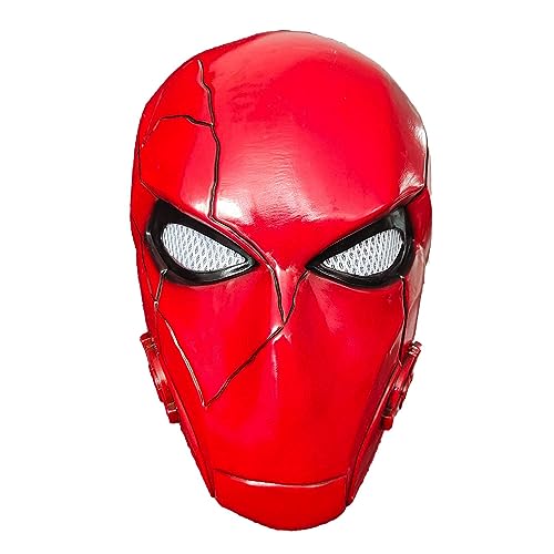 REVYV Neue rote Kapuze Feuer Teufel Streifen Latex Maske Bösewicht Jason Todd Fancy Cosplay Helm Halloween Party Kostüm Requisiten von REVYV