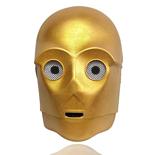 REVYV SW C3PO Roboter Movie Cosplay Latex Maske Halloween Zubehör Requisiten Erwachsene Half Face Mask (Gold) von REVYV