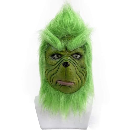 Weihnachtliche Vollkopf-Latexmaske, grünes Monster, Deluxe, Comedy, Film, Halloween, Cosplay, Party, Plüsch-Kostüm, Requisiten für Erwachsene Weihnachtliche Vollkopf-Latexmaske, grünes Monster, Deluxe, Comedy, Film, Halloween, Cosplay, Party, Plüsch-Kostüm, Requisiten für Erwachsene von REVYV