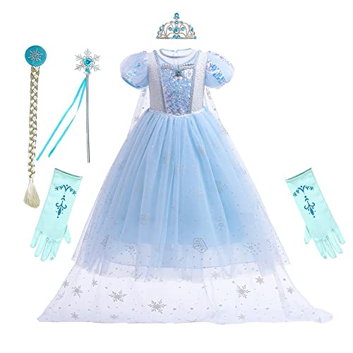 REXREII Elsa-Prinzessinnenkleid für Mädchen, Halloween-Kostüm, Weihnachten, Hochzeit, Geburtstag, Abendkleid, Partykleid mit Zubehör, Blau, Größe 8–9 Jahre REXREII Elsa-Prinzessinnenkleid für Mädchen, Halloween-Kostüm, Weihnachten, Hochzeit, Geburtstag, Abendkleid, Partykleid mit Zubehör, Blau, Größe 8–9 Jahre von REXREII