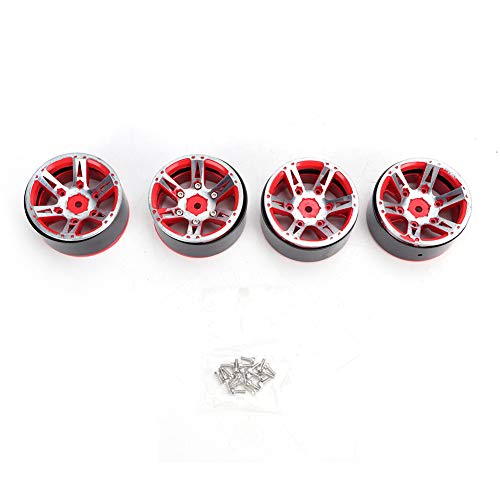 4Pcs 5.2CM Metal Wheel Rims for 1/10 RC Cars | High Strength Alloy Hub for Crawler Style | Resilient Replacement for Traxxas/Other Brands/Axial | Black & Red Options ((Six-Grabbing Silver red)) von REXVTNS