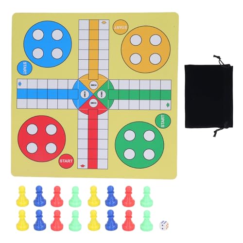 Flying Chess Set with Storage Bag | Rubber Cloth Travel Board Game for Family/Party/Office | Crease Minimizing & Portable with 16 Pieces & Dice von REXVTNS