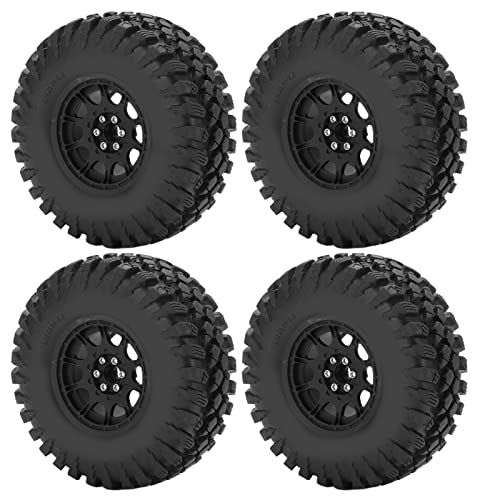 REXVTNS 1/10 RC Car Tires | High Grip & Long - Lasting Rubber | Aluminum Alloy Wheels for SCX10 / RR10 / Wraith 90048 | 130mm Diameter, 48mm Width | Black/Silver (Optional) (Black) von REXVTNS