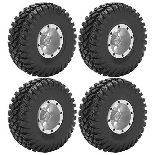 REXVTNS 1/10 RC Car Tires | High Grip & Long - Lasting Rubber | Aluminum Alloy Wheels for SCX10 / RR10 / Wraith 90048 | 130mm Diameter, 48mm Width | Black/Silver (Optional) (Silver) von REXVTNS