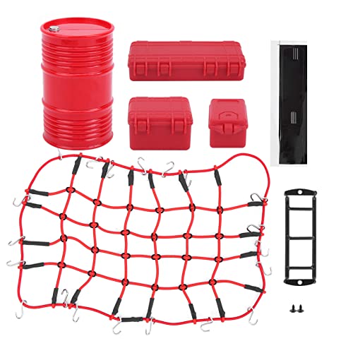 REXVTNS 1/10 Scale RC Crawler Accessories Set | Luggage Net/Oil Drum/Ladder for SCX10 & AXIAL Model | Realistic Decoration Tools | Metal + Plastic Construction | Red Color von REXVTNS