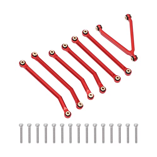 REXVTNS 1/24 RC Car Chassis Link Rod | Aluminum Alloy Pull Rods for LWB 133.7mm Axial SCX24 / C10 / JLU | Tough & Exact | 7 Accessories + 15 Screws (Red) von REXVTNS