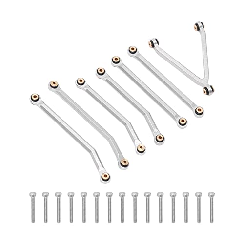 REXVTNS 1/24 RC Car Chassis Link Rod | Aluminum Alloy Pull Rods for LWB 133.7mm Axial SCX24 / C10 / JLU | Tough & Exact | 7 Accessories + 15 Screws (Silver) von REXVTNS