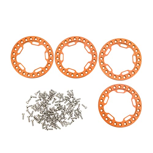 REXVTNS 1.9 Beadlock Rings,4pcs 1.9 Beadlock Wheels,1.9in Wheel Alloy Rc Rims High Abrasion Resistance Aluminum Outer Rings CNC Machining for 1/10 Rc Scx10 4 Cars (Orange) von REXVTNS