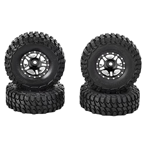 REXVTNS 4PCS 1/24 RC -Autoreifen für axiale SCX24 | Gummi- und Leichtmetallräder für Crawler -Autos | Hohe Grifftextur/Abriebdauer | FIT 90081 AXI00001 AXI00002 Versionen (Black) von REXVTNS