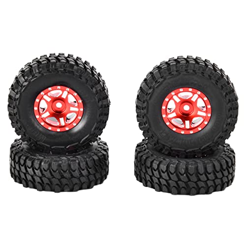 REXVTNS 4PCS 1/24 RC -Autoreifen für axiale SCX24 | Gummi- und Leichtmetallräder für Crawler -Autos | Hohe Grifftextur/Abriebdauer | FIT 90081 AXI00001 AXI00002 Versionen (Red) von REXVTNS