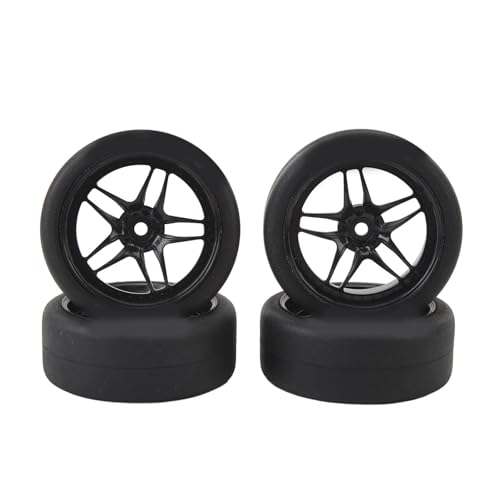 REXVTNS 4pcs RC Tires Wheels Rims Sets | 12mm Hex for 1/10 RC Racing/Drifting Car | 26mm Rubber Tires with Shock Absorption & Resilient Performance (Black) von REXVTNS