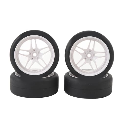 REXVTNS 4pcs RC Tires Wheels Rims Sets | 12mm Hex for 1/10 RC Racing/Drifting Car | 26mm Rubber Tires with Shock Absorption & Resilient Performance (White) von REXVTNS
