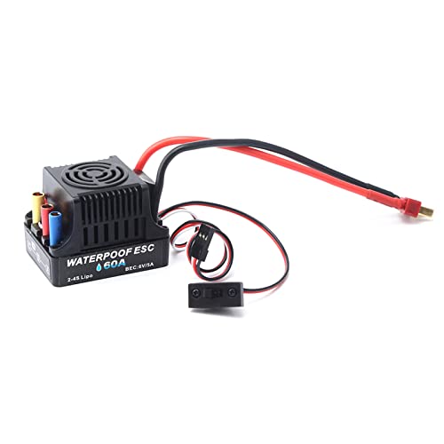 REXVTNS 60A Brushless ESC for 1/8 & 1/10 RC Cars | 2-4S Lipo Speed Controller with 6V 5A BEC | - Proof Design & Enhanced Heat Dissipation | T Plug Connector von REXVTNS