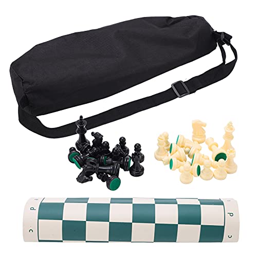REXVTNS PVC Travel Chess Set | Faltbare und tragbare Schachbrett für Innen- / Außen- / Camping | Leichtes Gewicht mit Aufbewahrungstasche | 34x34cm Board, 32 Stücke von REXVTNS