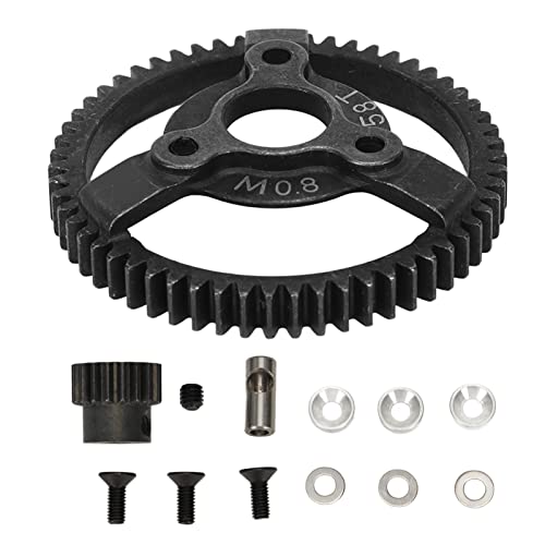 REXVTNS RC Car Gear Set 32P 0.8m 58T Spur Gear & 18T Pinion Gear | Steel Alloy for Slash 2WD 1/10 | High Strength/Smooth Rolling/Low Noise | Includes Screws & Spacers von REXVTNS