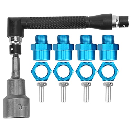 REXVTNS RC Rad Hex Hub Adapter Set 12mm - 17mm | Aluminiumlegierung & Stahlkonstruktion | für 1/10 & 1/8 Scale RC -Autos/LKWs | 4 Adapter + 4 Achsen + Schraubenschlüssel enthalten (Blue) von REXVTNS