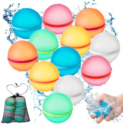 12 Stück Wasserbomben Wiederverwendbare Silikon Wasserball Silikonwasserkugel Schnell Befüllbare Water Balloon für Kinder Erwachsene Sommerspaß Wasserspielzeug für Wasserpark Pool Familienspiel von REYOK