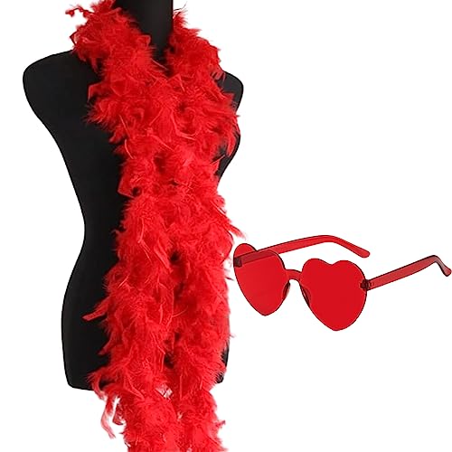 2 Stück Rote Federboa,Federboa Und Herzbrille,Herzförmige Sonnenbrille,Flauschige Federboa Federschal Kostüm Weihnachtsbändchen Federschal Hochzeitsfeier,Faschingsparty Federboa Kranz 2 Stück Rote Federboa,Federboa Und Herzbrille,Herzförmige Sonnenbrille,Flauschige Federboa Federschal Kostüm Weihnachtsbändchen Federschal Hochzeitsfeier,Faschingsparty Federboa Kranz von REYOK