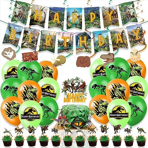 38 Stück Dinosaurier Welt Geburtstag Party Dekoration Ballon Set Kinder Party Supplies Happy Birthday Banner Party Luftballons Kinder Geburtstag Kuchen Toppers Dekorationen Party Supplies von REYOK