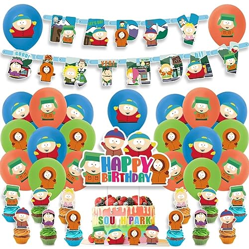 44 Stück Southern Geburtstag Party Dekoration Anime Thema Party Supplies Happy Birthday Banner Ballons Kinder Geburtstag Kuchen Toppers Dekorationen von REYOK