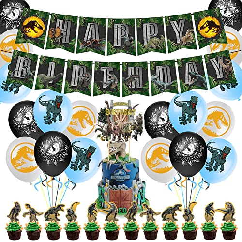 46 Stück Dinosaurier Geburtstag Party Dekoration Ballon Set Kinder Party Zubehör Happy Birthday Banner Party Ballons Kinder Geburtstag Kuchen Toppers Dekorationen Party Lieferungen von REYOK
