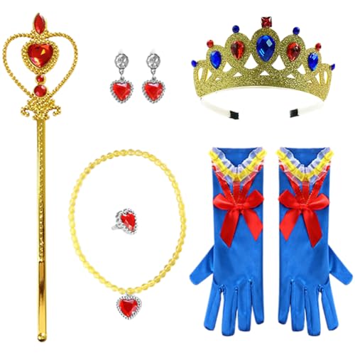 6 Stück Prinzessin Kostüme Set Für Mädchen,Blauer Rubin Haarbänder Krone,Dunkelblaue Schleifenhandschuhe,Zauberstab Herz Ring Halskette Ohrring für Weihnachten Verkleidung Karneval Halloween 6 Stück Prinzessin Kostüme Set Für Mädchen,Blauer Rubin Haarbänder Krone,Dunkelblaue Schleifenhandschuhe,Zauberstab Herz Ring Halskette Ohrring für Weihnachten Verkleidung Karneval Halloween von REYOK
