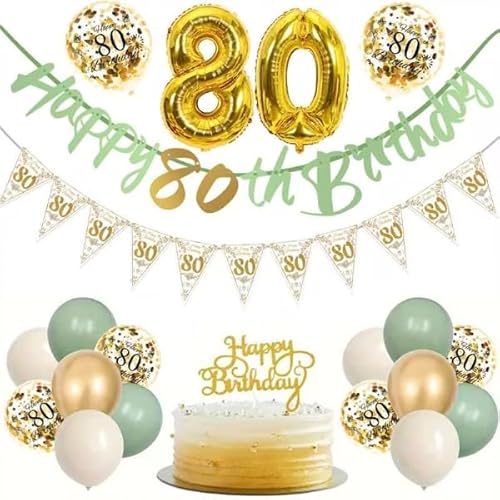 80.Geburtstag Luftballons Gold Grün, Damen 80 Geburtstag Deko mit Happy 80th Birthday Banner und 80 Jahre Dekorationen Cupcake Topper, Nummer 80 Ballon für Mädchen Frauen 80. Geburtstag Dress Up 80.Geburtstag Luftballons Gold Grün, Damen 80 Geburtstag Deko mit Happy 80th Birthday Banner und 80 Jahre Dekorationen Cupcake Topper, Nummer 80 Ballon für Mädchen Frauen 80. Geburtstag Dress Up von REYOK