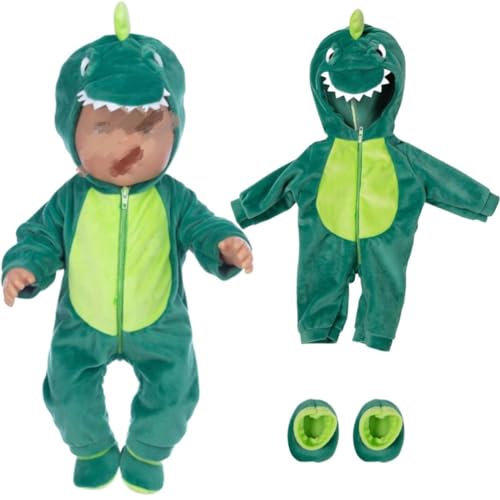 Grüner Dinosaurier Baby puppenkleidung, Reborn Puppenkleidung Outfits Latzhose für 13-18 Zoll Puppe, Baby Puppen Süße Outfits Zubehör für Junge und Mädchen Geburtstagsgeschenk(Ausgenommen Puppen) von REYOK