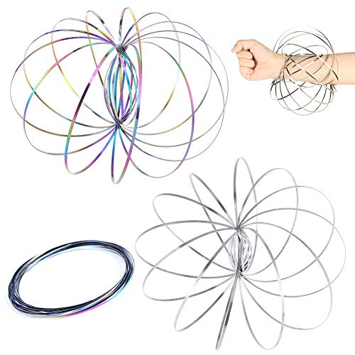 REYOK 2 Stück Flow Ring,Ring Regenbogen- Wunderbares Magisches Spielzeug - 3D ARM Slinky - Wissenschaft, Zirkus, Magic Anti Stress Toy für Erwachsene Kinder(Silber + Farbe) von REYOK